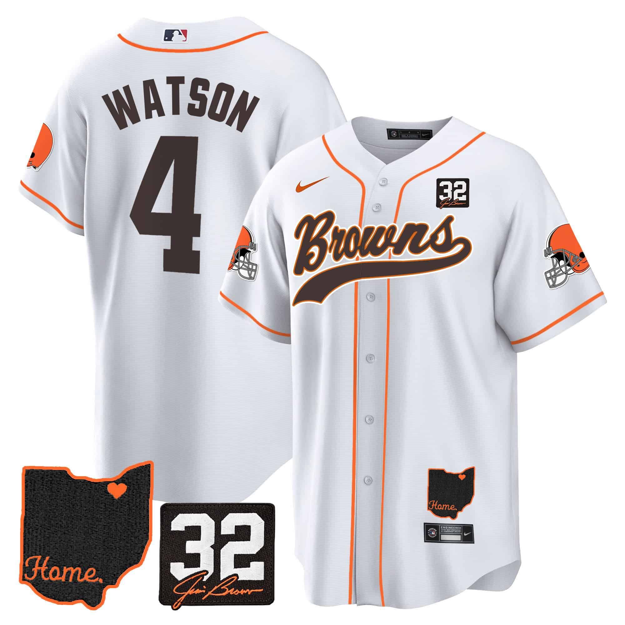 Men Cleveland Browns #4 Watson White Memorial Home Patch Baseball 2024 Nike NFL Jersey
